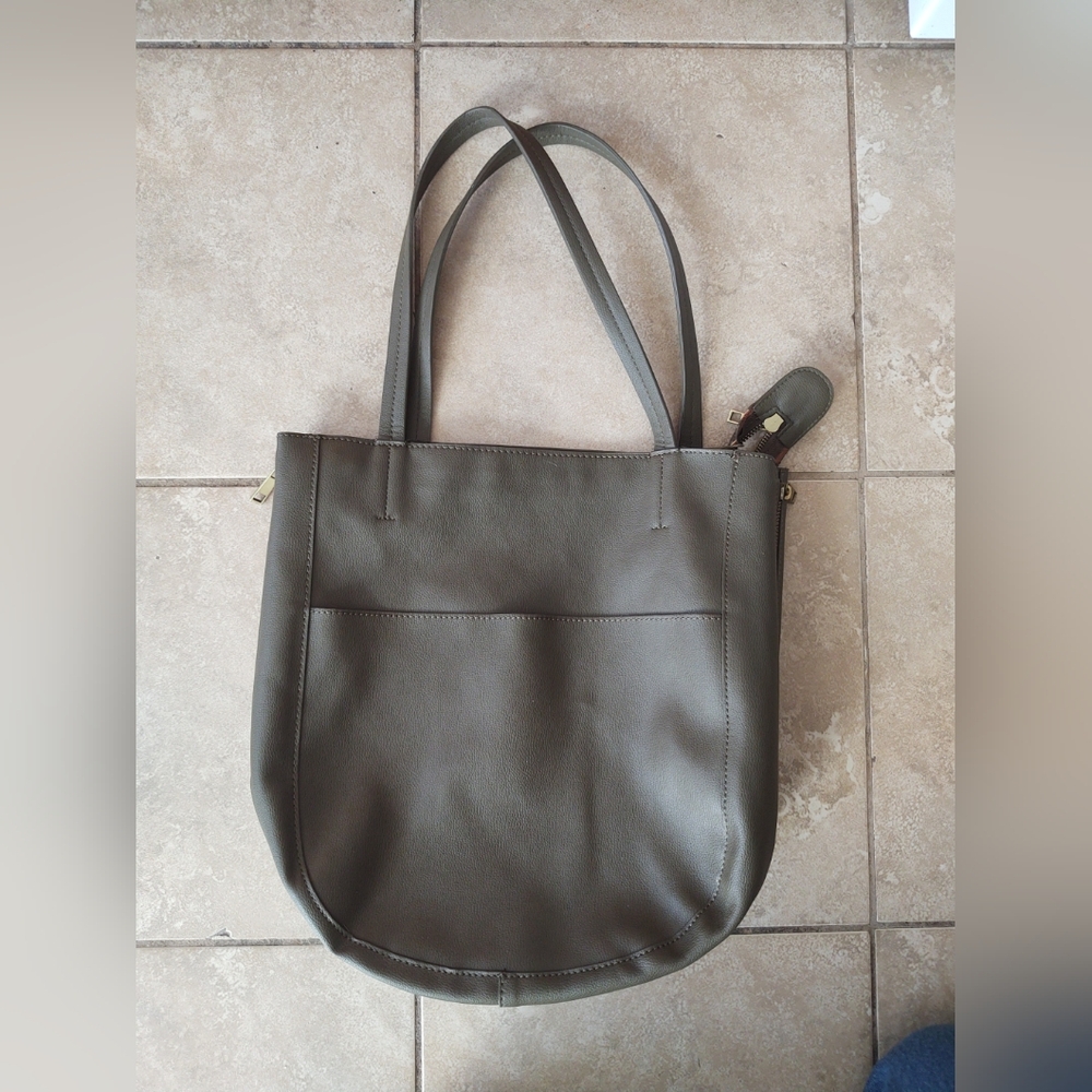 ANTHROPOLOGIE Green Bucket Bag Slouchy Boho Minimalist Shoulder Faux Leather EX